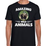 T-shirt beer - zwart - heren - amazing wild animals - cadeau shirt beer / beren liefhebber