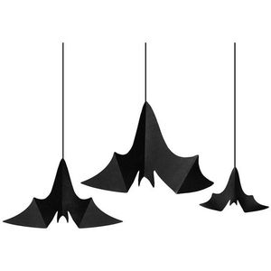 12x Zwarte vleermuizen hangdecoraties van papier - Halloween feestartikelen/versiering