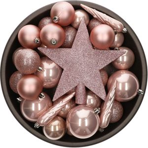 Bellatio Decorations Kerstballen - 33 stuks - lichtroze - met piek - kunststof - 6 cm