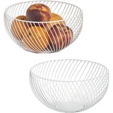 2x Witte ronde fruitschalen metaal 26 cm - Zeller - Keukenaccessoires/benodigdheden - Fruitschalen/fruitmanden - Fruitschalen van metaal