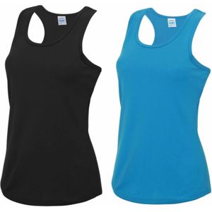 Voordeelset -  blauw en zwart sport singlet voor dames in maat Medium - Dameskleding sport shirts