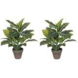 2x Groene Philodendron kunstplanten 49 cm in grijze pot - Kunstplanten/nepplanten