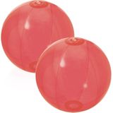 2x stuks opblaasbare strandballen plastic transparant rood 28 cm - Strand buiten zwembad speelgoed