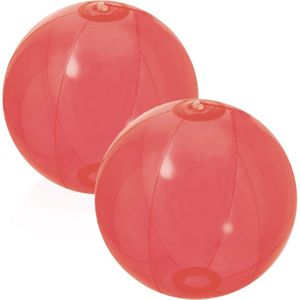 2x stuks opblaasbare strandballen plastic transparant rood 28 cm - Strand buiten zwembad speelgoed