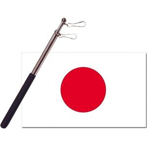 Landen vlag Japan - 90 x 150 cm - met compacte draagbare telescoop vlaggenstok - zwaaivlaggen