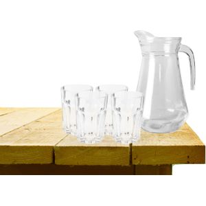 Excellent Houseware water karaf schenkkan glas 1000 ml met 4x drinkglazen 360 ml