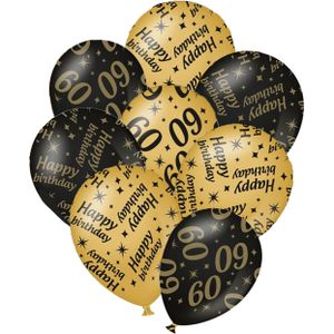 Verjaardag ballonnen - 60 jaar en happy birthday 12x stuks zwart/goud