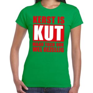 Foute Kerst t-shirt Kerst is kut maar toch ook wel gezellig groen voor dames S