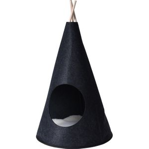 Zwarte katten/poezen tipi tent/kattenmand vilt 40x70 cm - Huisdieren accessoires/mandjes - Woondecoratie tipi tentjes