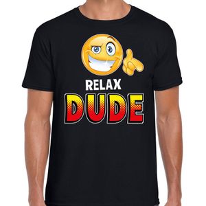 Funny emoticon t-shirt Relax dude zwart voor heren -  Fun / cadeau shirt