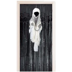 Horror decoratie pakket hangende geest/spook met zwart deurgordijn - Halloween thema versiering