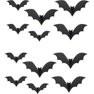 PartyDeco Halloween thema hangende vleermuizen - 12x - zwart - papier - 19-29 cm