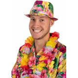 PartyXplosion Verkleed hoedje voor Tropical Hawaii party - bloemen print - volwassenen - Carnaval