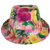 PartyXplosion Verkleed hoedje voor Tropical Hawaii party - bloemen print - volwassenen - Carnaval