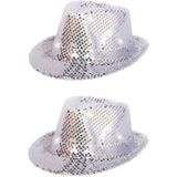 2x stuks zilver pailletten hoedje met LED licht - Verkleed hoedjes - Party hoeden