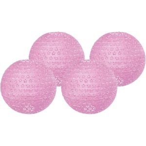 4x stuks luxe lampionnen roze met bloem motief 35 cm