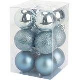 12x stuks kunststof kerstballen ijsblauw 6 cm mat/glans/glitter - Onbreekbare plastic kerstballen - Kerstversiering