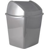 Set van 2x stuks grijze vuilnisbakken/afvalbakken met klepdeksel 1,1 liter - Kleine vuilnisbakjes/afvalbakjes/prullenbakjes