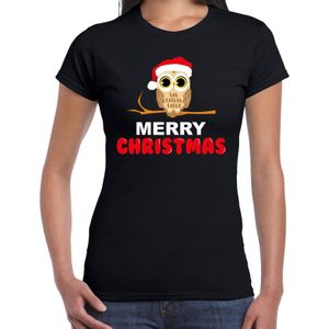 Bellatio Decorations leuk dieren Kerst T-shirt Christmas uil - shirt - dames - zwart