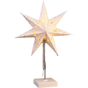 HI verlichte kerstster - op standaard - wit - 35 cm - op batterijen - tafellamp