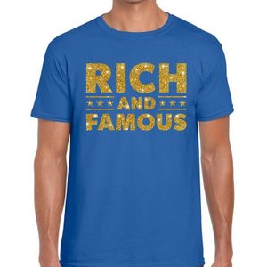 Rich and Famous goud glitter tekst t-shirt blauw voor heren