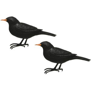 2x stuks decoratie vogel/muurvogel Merel voor in de tuin 38 cm - Tuindecoratie dierenbeeldjes - Tuinvogels/muurvogels