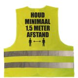 5x stuks houd 1,5 meter afstand pictogram vest / hesje - geel met reflecterende strepen - volwassenen - veiligheidsvest werkkleding - RIVM regels/richtlijnen - flatten the curve / stay safe