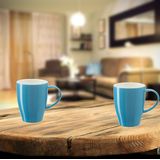 Bellatio Design Koffie mokken/bekers Paris - 8x - porselein - met oor - lichtblauw - 350 ml