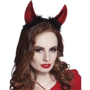 Pakket van 6x stuks horror duivels hoorns met glitters - Halloween feestartikelen verkleed accessoires