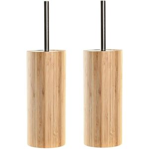 Items WC/Toiletborstel - 2x stuks - bamboe hout - lichtbruin - 37x10 cm