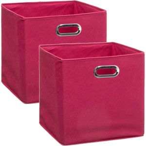 Set van 2x stuks opbergmand/kastmand 29 liter framboos roze linnen 31 x 31 x 31 cm - Opbergboxen - Vakkenkast manden