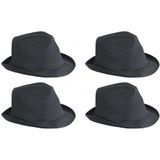 4x stuks trilby feesthoedje zwart voor volwassenen - Carnaval party verkleed hoeden