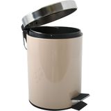 MSV Prullenbak/pedaalemmer - metaal - beige - 3 liter - 17 x 25 cm - Badkamer/toilet