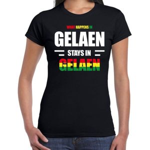 Geleen / Gelaen Carnaval verkleed outfit / t-shirt zwart voor dames - Limburg Carnaval verkleed outfit / kostuum - What happens in Gelaen stays in Gelaen