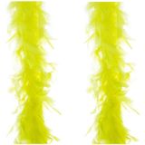 2x stuks carnaval verkleed veren Boa kleur fluor geel 2 meter - Verkleedkleding accessoire