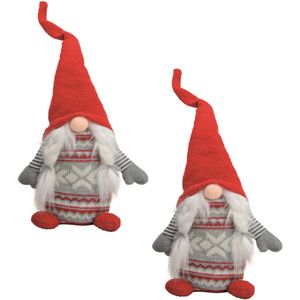 2x stuks pluche gnome/dwerg decoratie poppen/knuffels rood/grijs vrouwtje 45 x 14 cm - Kerstgnomes/kerstdwergen/kerstkabouters