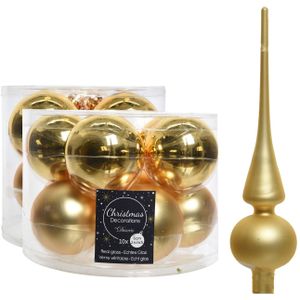 Compleet glazen kerstballen pakket goud glans/mat 32x stuks met piek mat - 20x 6 cm - 12x 8 cm