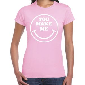 Bellatio Decorations Verkleed shirt dames - you make me - smiley - lichtroze - carnaval - foute party - feest
