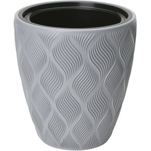 Form Plastic Plantenpot/bloempot Flow - kunststof - platinum grijs - D40 x H42 cm - met binnenpot - rond