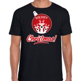 Rendier Kerstbal shirt / Kerst t-shirt Merry Christmas zwart voor heren - Kerstkleding / Christmas outfit