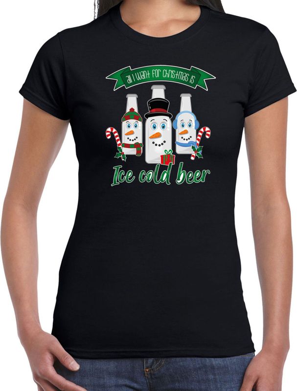 Bellatio Decorations fout kersttrui t-shirt dames - IJskoud bier - zwart - Christmas beer