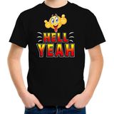 Funny emoticon t-shirt Hell yeah zwart voor kids - Fun / cadeau shirt