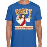 Fout kerst t-shirt blauw - party Jezus - Party like its my birthday voor heren - kerstkleding / christmas outfit