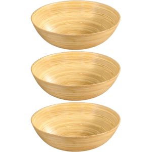 3x Bamboe houten fruitschalen/serveerschalen 30 x 9 cm - Fruitschaal/fruitmanden - Broodmand/broodmanden - Serveerschaal