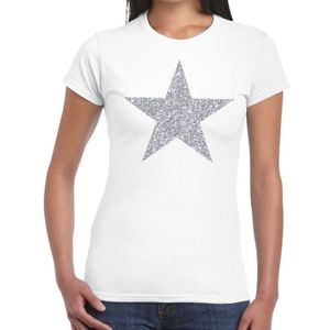 Zilveren ster glitter t-shirt wit dames - shirt glitter ster zilver