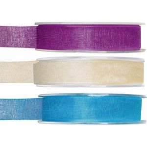 Satijn sierlint pakket - blauw/wit/paars - 1,5 cm x 20 meter - Hobby/decoratie/knutselen - 3x rollen