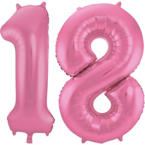 Folat Folie ballonnen - 18 jaar cijfer - glimmend roze - 86 cm - leeftijd feestartikelen verjaardag
