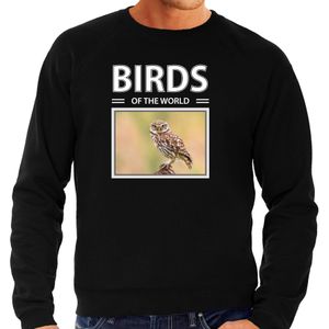 Dieren foto sweater Steenuil - zwart - heren - birds of the world - cadeau trui uilen liefhebber