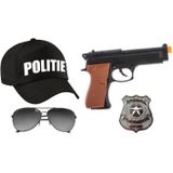 Carnaval verkleed politie agent pet/cap - zwart - pistool/badge/zonnebril - heren/dames - accessoires