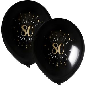 Santex verjaardag leeftijd ballonnen 80 jaar - 16x stuks - zwart/goud - 23 cm - Feestartikelen